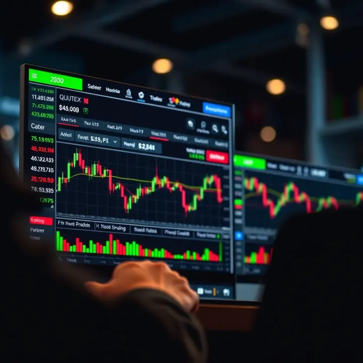 User interface of Quotex trading platform showing market charts and trading options