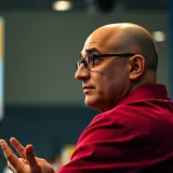 Satya Nadella addressing an audience during a technology conference