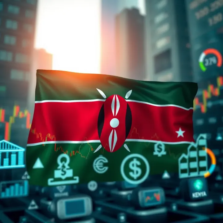 Illustration of Kenyan flag with digital financial icons representing trading regulations