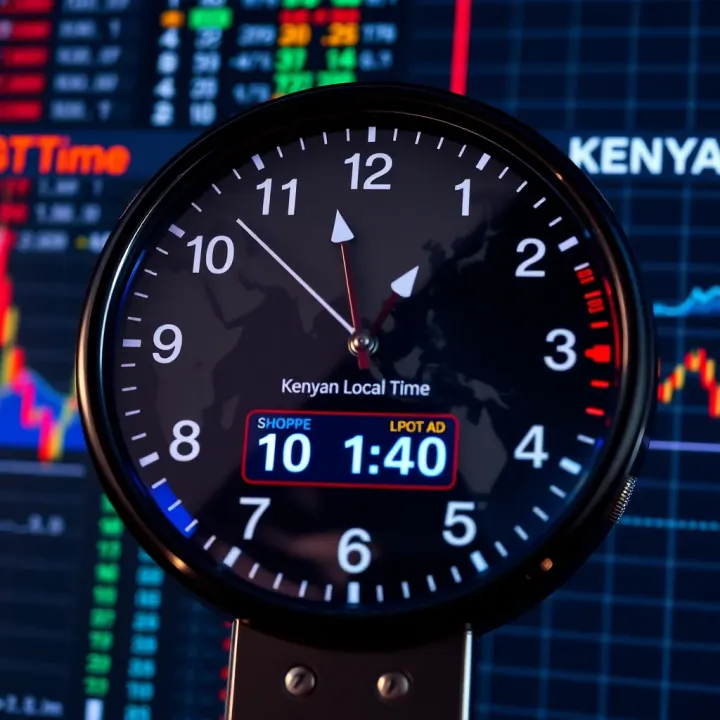 World clock showing Asian trading session hours aligned with Kenyan local time on a digital background