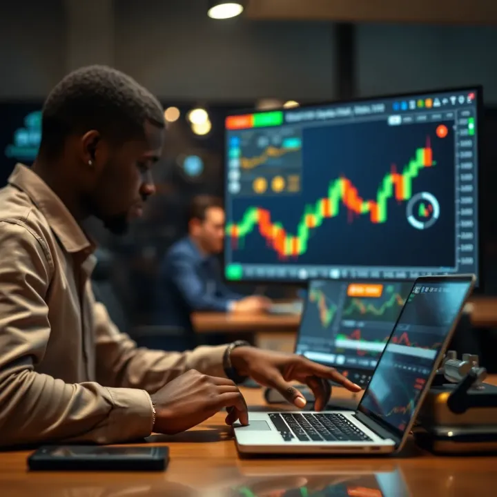 Synchronized Trading Across Platforms Conceptual representation of synchronized trading activities on multiple devices