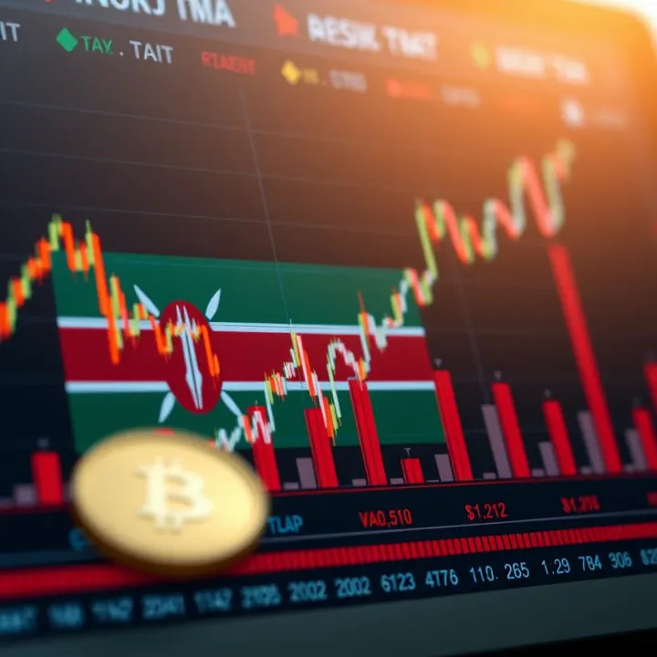 Graph showing digital currency market trends with Kenyan flag overlay