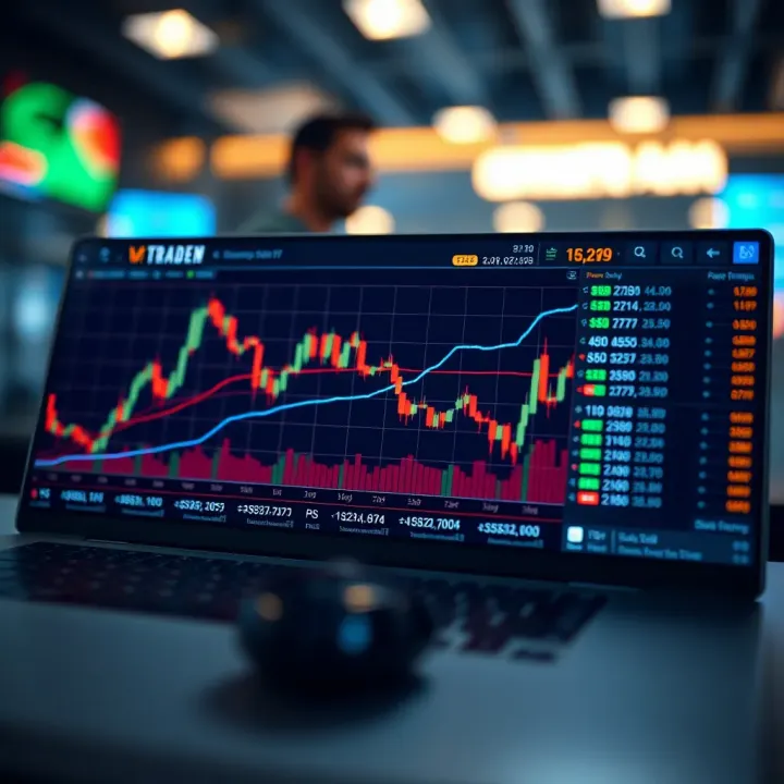 Graph showing simulated trading profits and losses on a digital platform