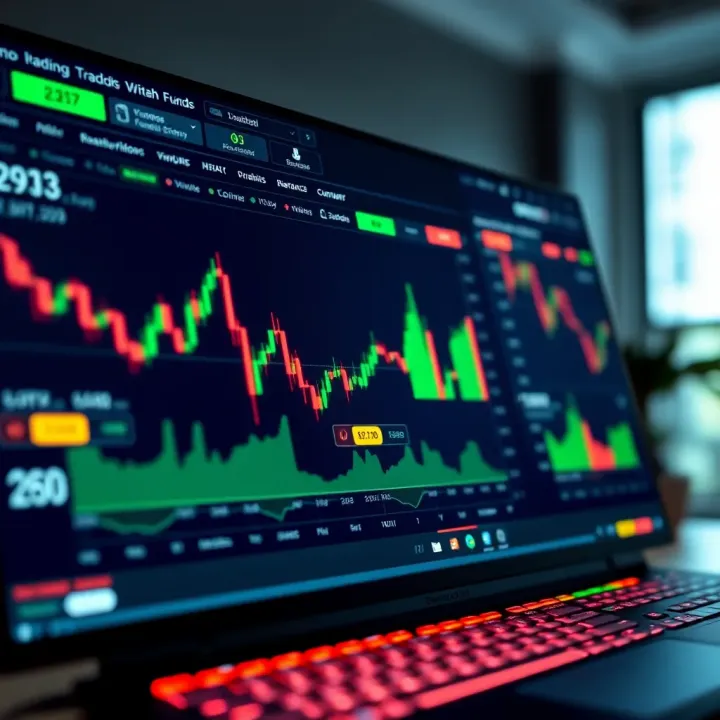 Demo Trading Platform Interface with Financial Charts Dashboard displaying a demo trading platform with various financial charts and virtual funds balance