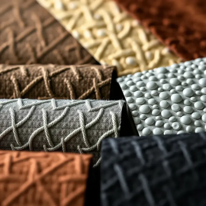 Close-up of various types of deri materials showcasing different textures and finishes