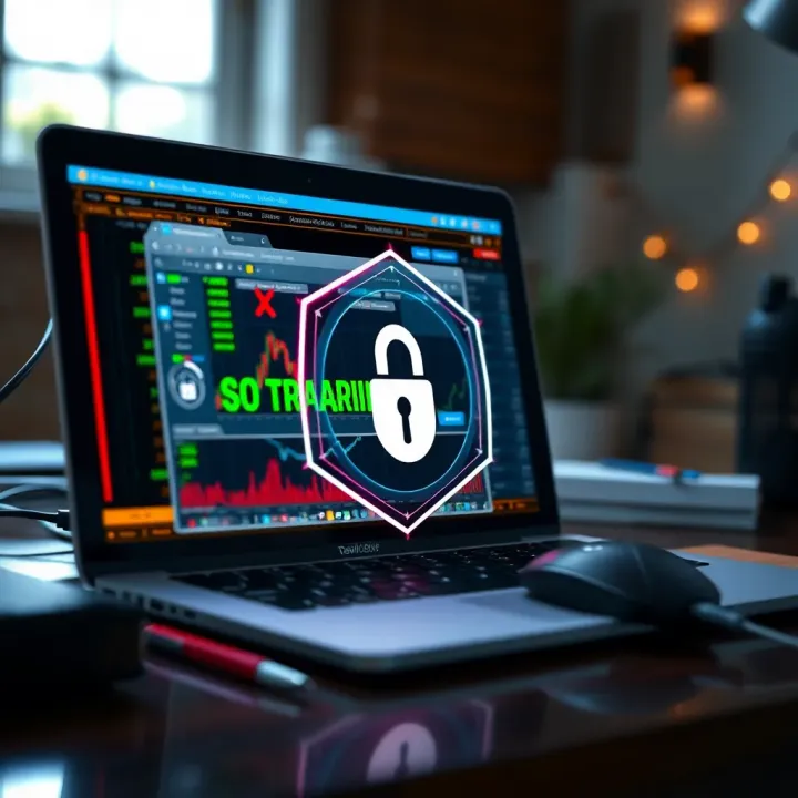 Troubleshooting and Securing Deriv Bot Login for Optimal Trading Visual of troubleshooting login issues with security and optimization icons around a laptop