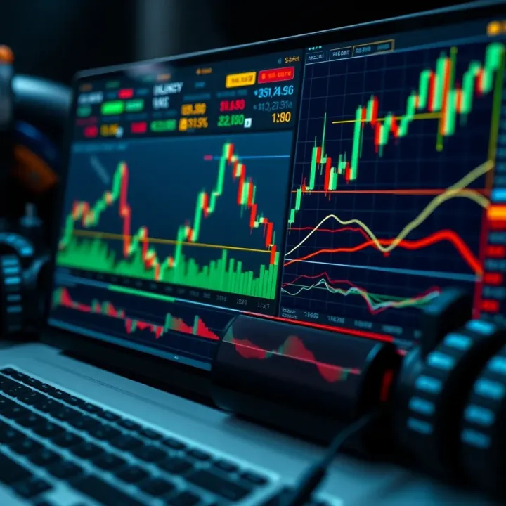 Visual representation of risk management tools and charts used in Deriv bot trading to analyze market trends