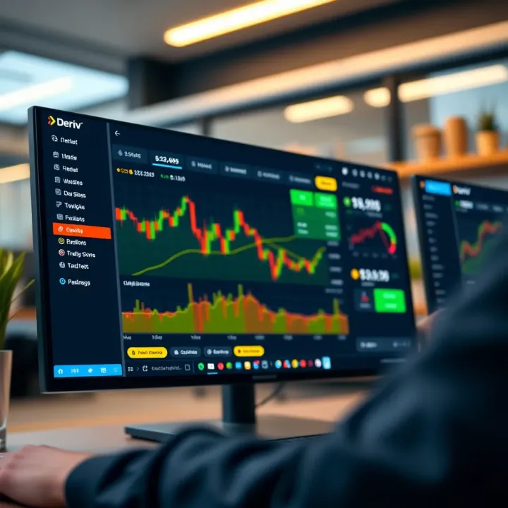 User interface showing Deriv demo account dashboard with trading charts and options