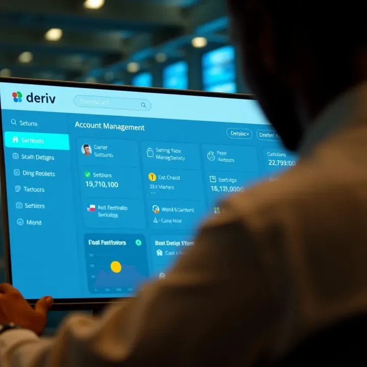 Dashboard view demonstrating account management options and settings navigation on Deriv