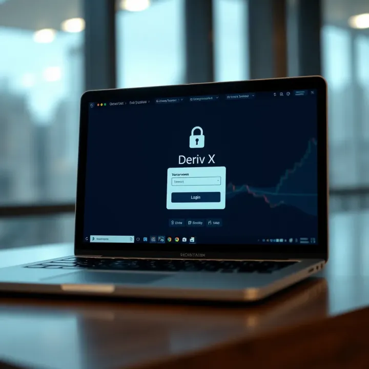 Secure login interface for Deriv X platform on a laptop screen