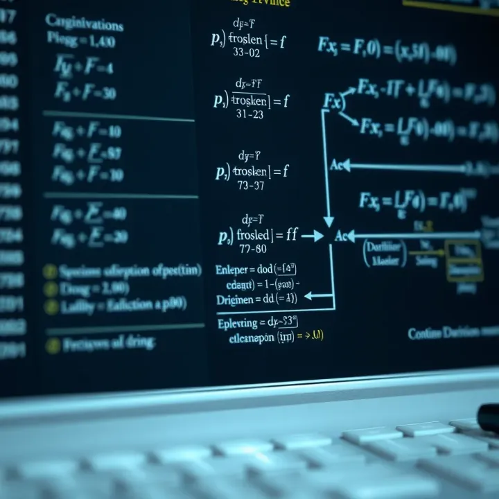 Diagram illustrating mathematical derivation with formulas and flow of calculations