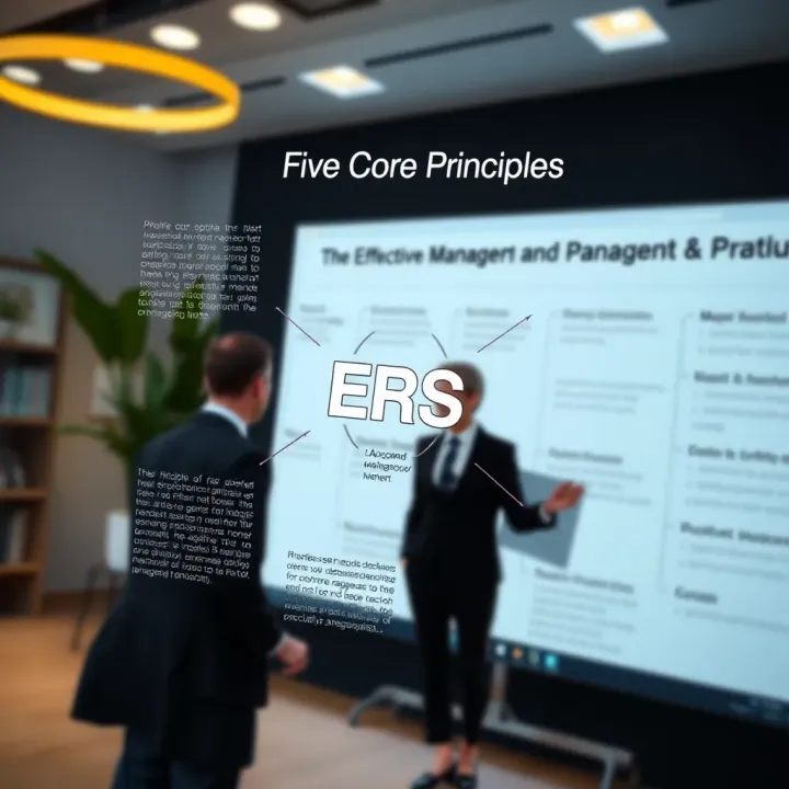 Diagram illustrating the five core principles of effective management and productivity in a business context