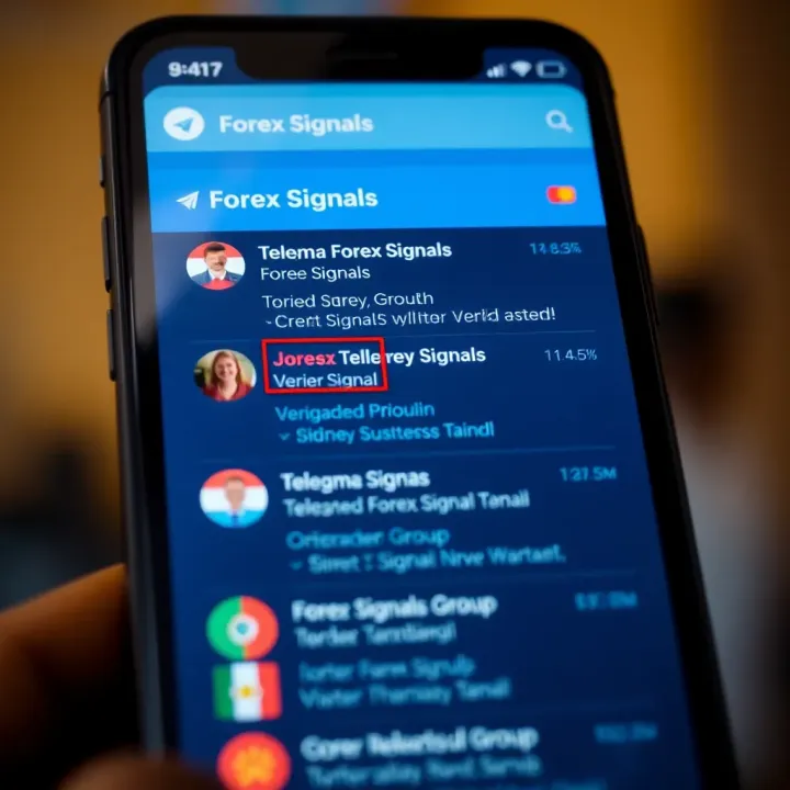 Telegram app interface displaying a forex signals group chat with verified user badges