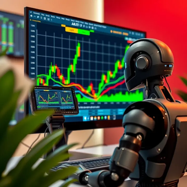 Digital representation of forex trading bot analyzing currency charts on a computer screen
