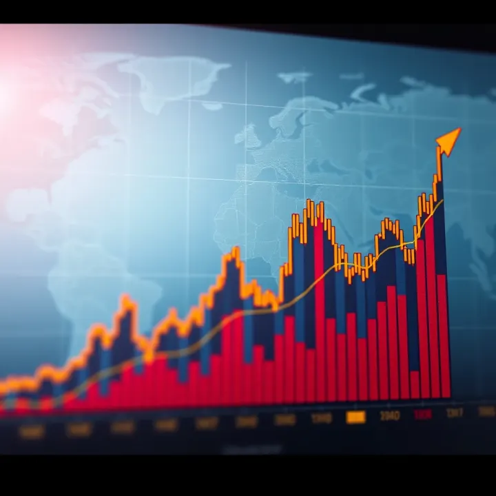 Currency Exchange Rate Movements in Forex Trading Graph showing currency exchange rate fluctuations with global map background