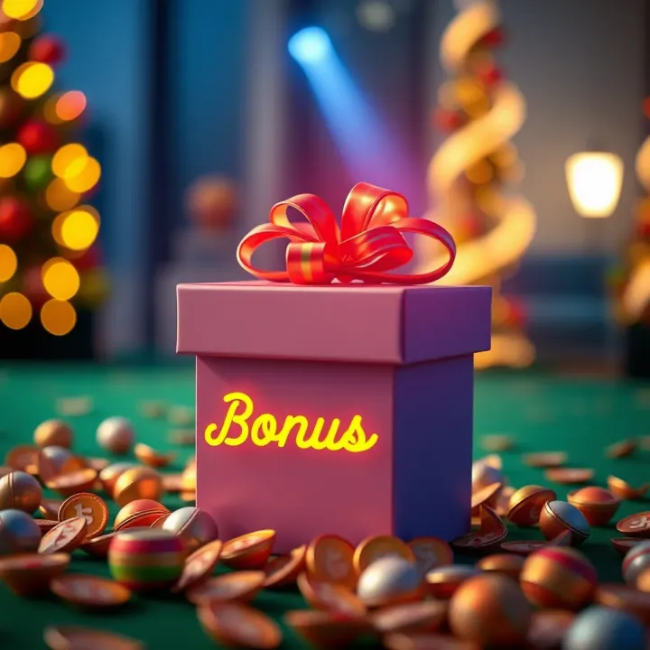 Digital representation of a welcome gift box with a glowing bonus offer symbol