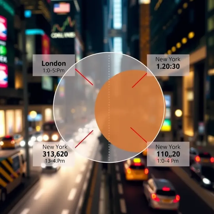 Diagram showing overlapping trading sessions of London and New York markets with emphasis on peak trading hours in East Africa Time