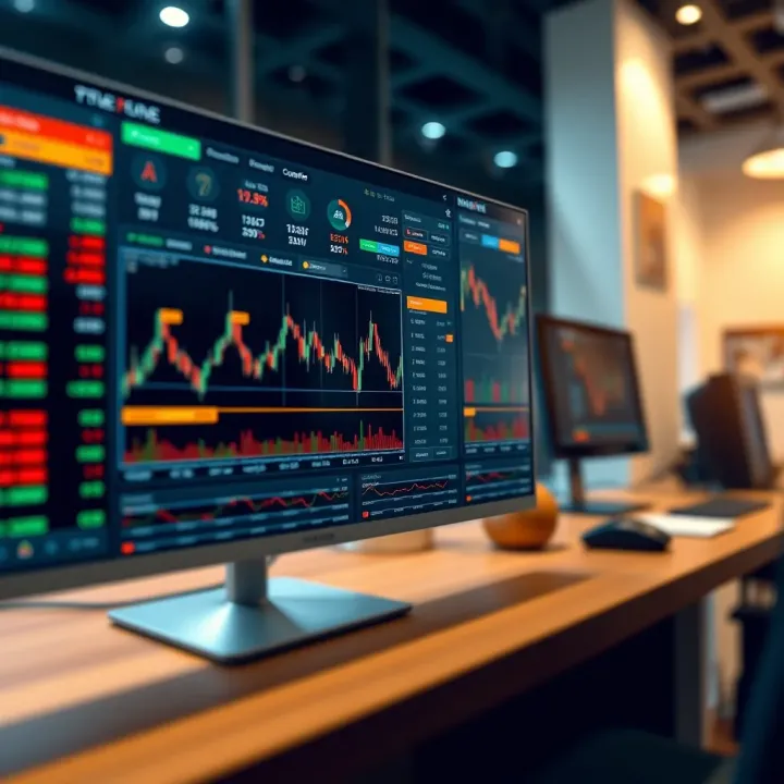 Demo Account Interface on Trading Platform Interface of a trading platform displaying demo account details with charts and trade options