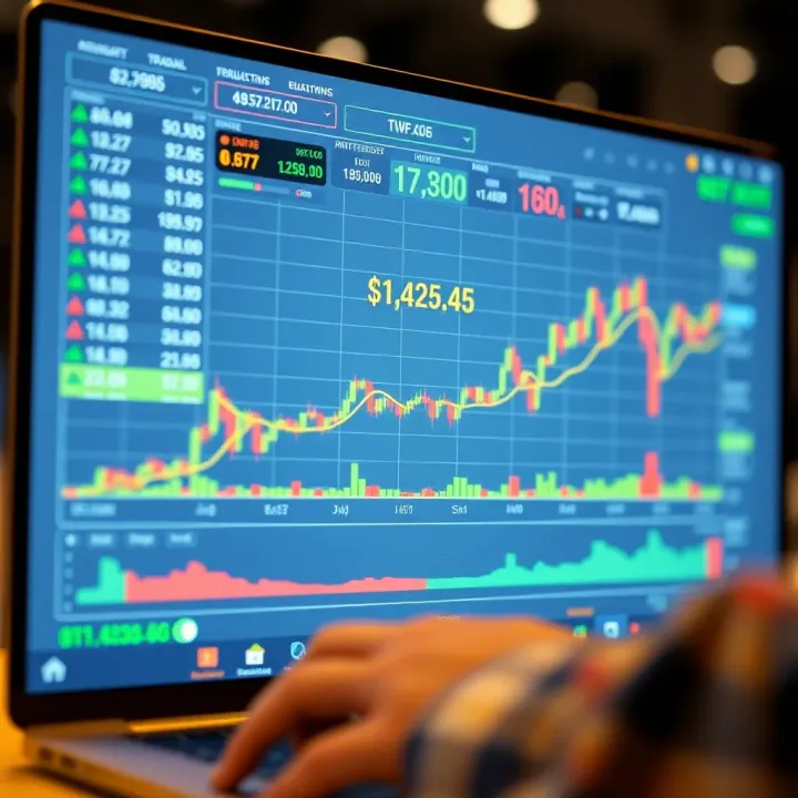 Graph showing simulated trading performance on virtual platform with fluctuating market data