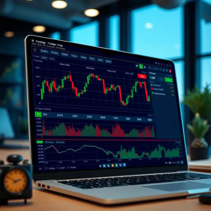 Trading interface showcasing different chart tools and customizable settings for binary options