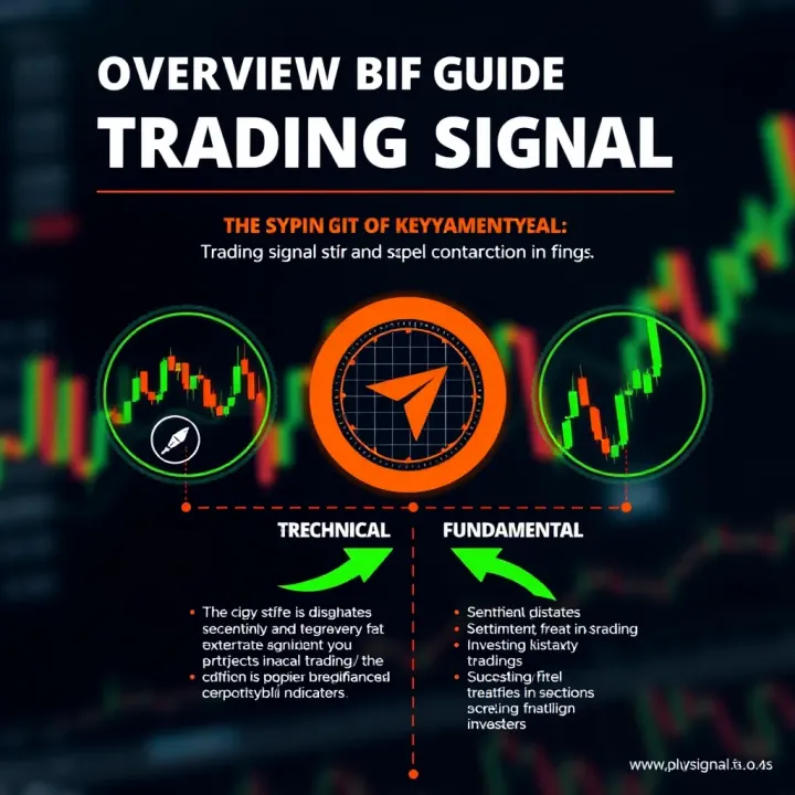 Graphic illustrating types of trading signals including technical, fundamental, and sentiment indicators