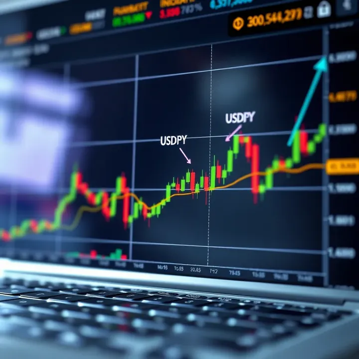 Graph showing recent fluctuations in the USDJPY currency pair with key economic indicators marked