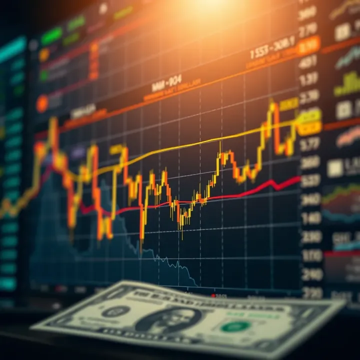Graph showing gold price fluctuations against US dollar with economic data overlays